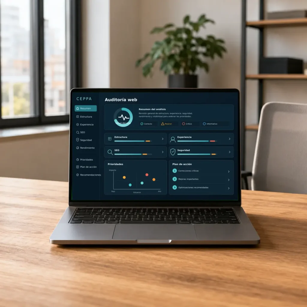 Panel de auditoría y asesoría web de Ceppa en un notebook